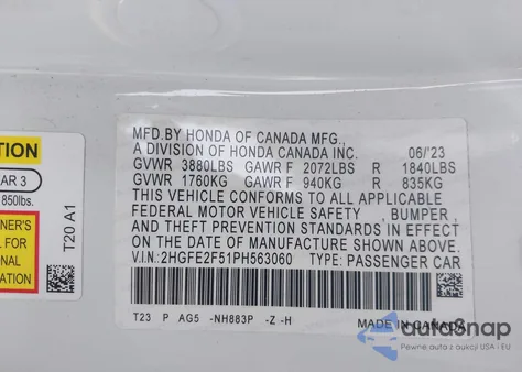 2023 Honda Civic Sport from USA, damaged, VIN 2HGFE2F51PH563060